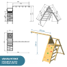 plan portique balançoire avec mur d'escalade et filet pour aire de jeux en bois Blue Rabbit - module Challenger de Barbabois