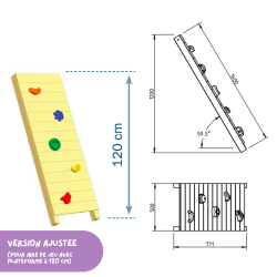 plan et dimensions mur d'escalade pour aire de jeu Blue Rabbit 2.0 – Module WALL plateforme 120 cm