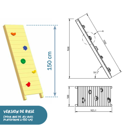 plan et dimensions du mur d'escalade pour aire de jeux plateforme 150 cm Blue Rabbit