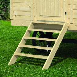 Marche d’entrée roulotte – vue face escalier en bois