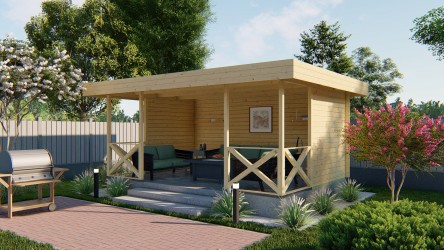 Chalet KONSTANTIN en sapin brut 16 m2 avec porte pleine en bois
