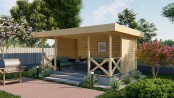 Chalet KONSTANTIN en sapin brut 16 m2 avec porte pleine en bois