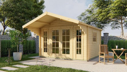 Chalet sapin nordique  INGLUND 10,9m², double porte vitrée et auvent | Barbabois