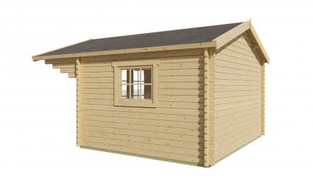 vue de la fenêtre latérale du chalet en bois INGLUND