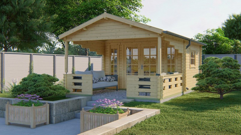 chalet SANSTROV en situation dans jardin