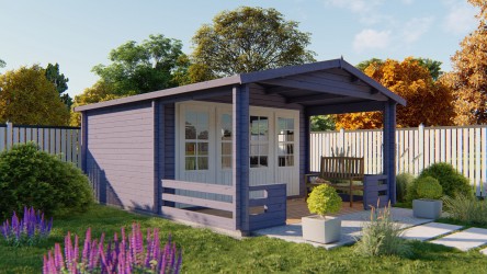 Vue latérale du chalet BOLTON avec terrasse et fenêtres