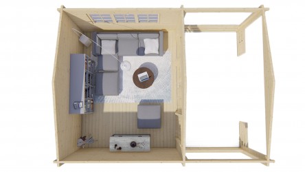 vue du dessus de l'aménagement intérieur du chalet BOLTON