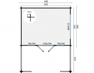 Plan du chalet BOLTON 13,40 m² avec terrasse 9,20 m²