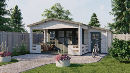 Chalet COVENTRY 13m² bois 58 mm avec auvent 9m² - Barbabois