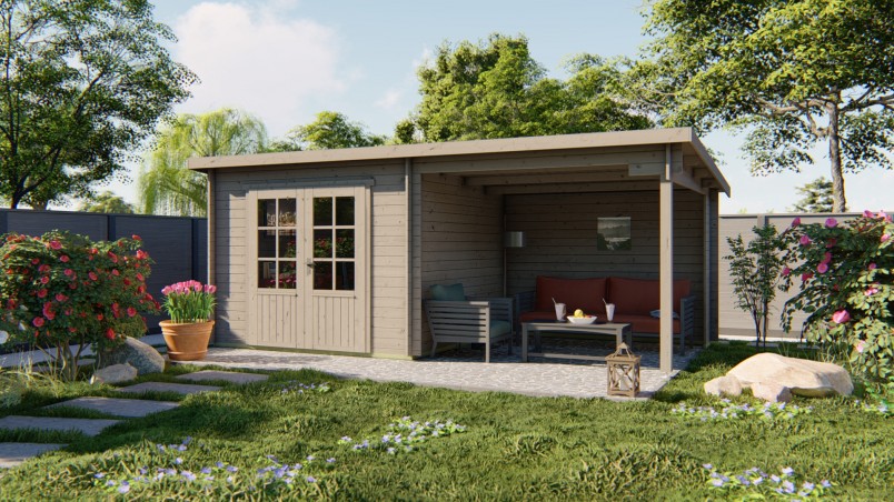 Chalet en bois CHAPPO 8m² épaisseur bois 28mm - avec auvent | Barbabois