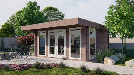 Abri de jardin YORICK 17m² bois 44 mm toit plat avec auvent