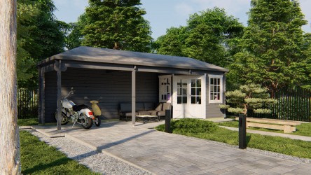 Cabanon en bois GRETEL 5m² bois 44mm avec auvent – Barbabois