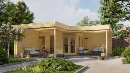 Abri de jardin en bois  JUTKA 12m² toit plat 44 mm avec grand auvent 21m²