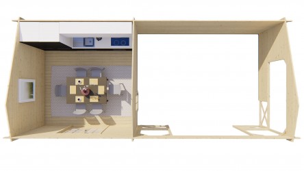 vue du dessus de la terrasse du chalet en pin MOKKA