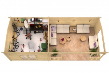 vue du dessus de l'aménagement intérieur du chalet bois MOKKA