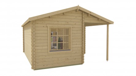 Abri de jardin JOHAN – vue latérale auvent et fenêtre