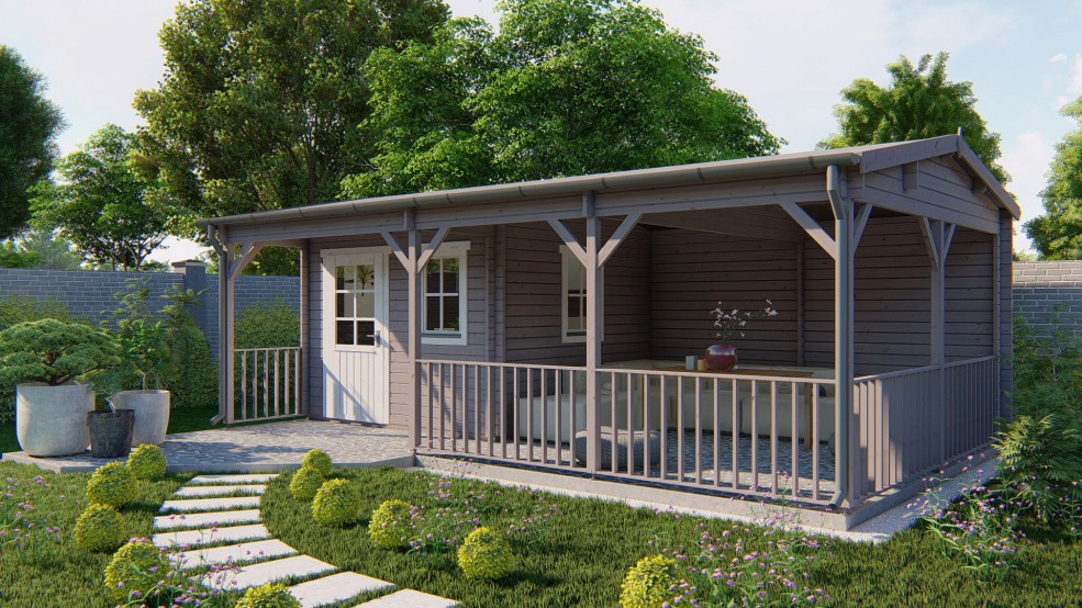 Abri de jardin RAGNA 8m² bois 40 mm avec grand auvent 18m²