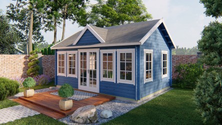 Chalet CLOCKHOUSE TREVOR peint en gris 20 m² bois 70 mm – vue avant