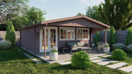 Chalet RUNE 31m² bois 77 mm avec auvent 11m² - Barbabois