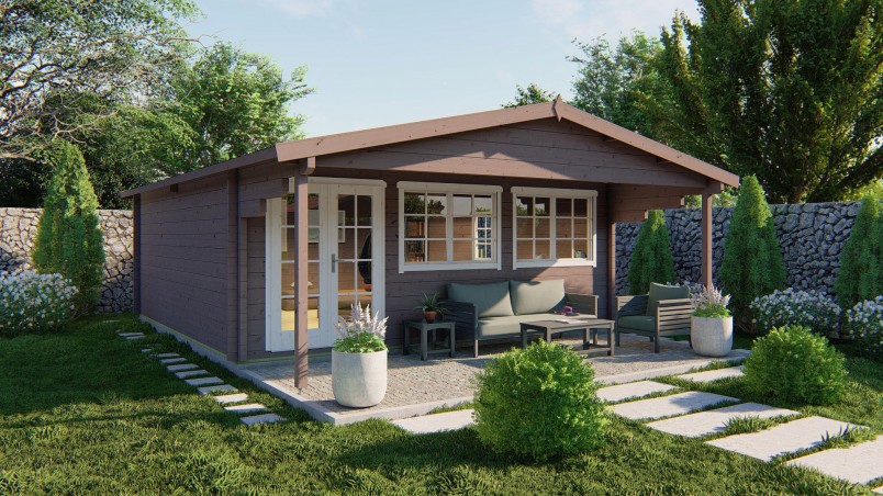 Chalet RUNE 31m² bois 77 mm avec auvent 11m² - Barbabois