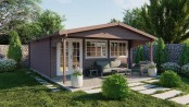Chalet RUNE 31m² bois 77 mm avec auvent 11m² - Barbabois