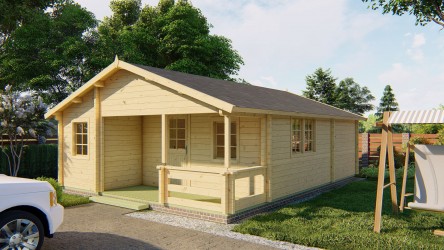 chalet Key en bois de chez Barbabois, chalet en pin naturel avec terrasse