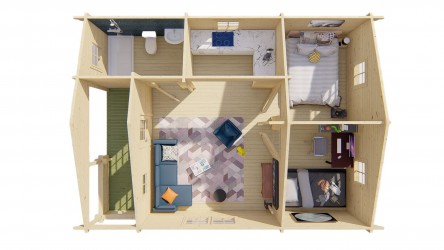 chalet en bois KEY aménagement intérieur - chalet en bois intérieur fonctionnel