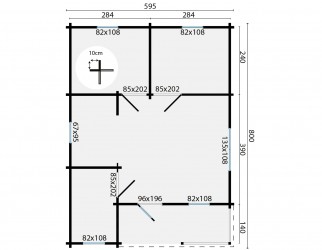plan et dimensions du chalet en bois Kay de chez Barbabois