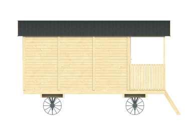 Vue latérale roulotte Paddy en bois sur plateforme mobile - Barbabois