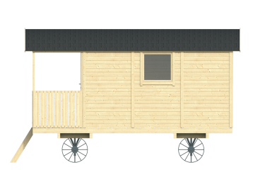 Vue latérale côté fenêtre de la roulotte mobile Paddy - barbabois