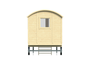 Vue arrière de la roulotte en pin Paddy - chez Barbabois