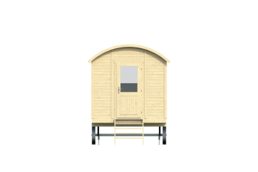Roulotte ANGELO – bois 19 mm - vue avant porte fenêtre