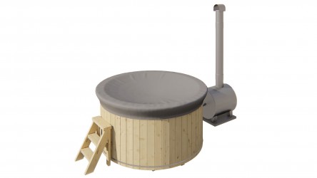 Bain nordique extérieur avec poêle à bois et couvercle