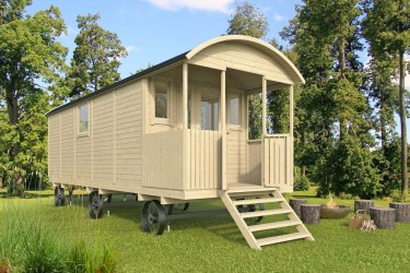 Roulotte en bois KATHLEEN – entrée et auvent  Barbabois