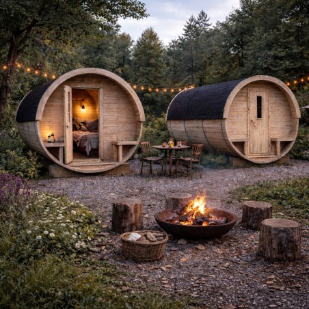 Pod camping baril tonneau en situation naturelle - Barbabois