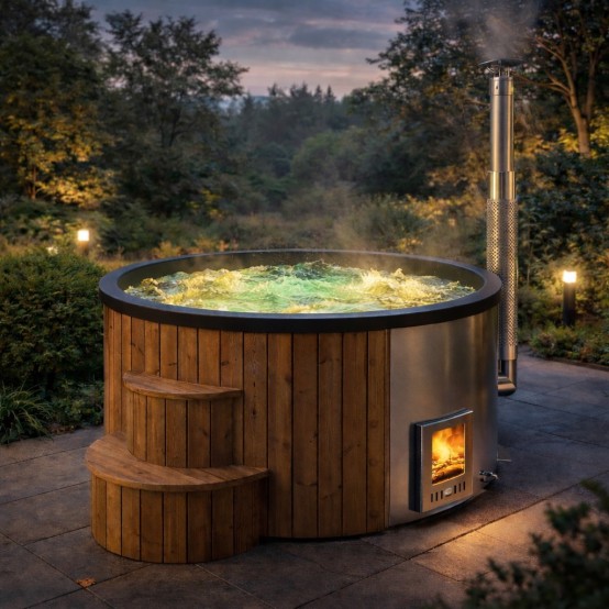 Bain à remous Deluxe Thermowood Ø200 cm – spa nordique bois