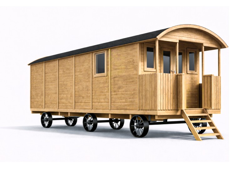 roulotte en bois avec terrasse JIMMY barbabois