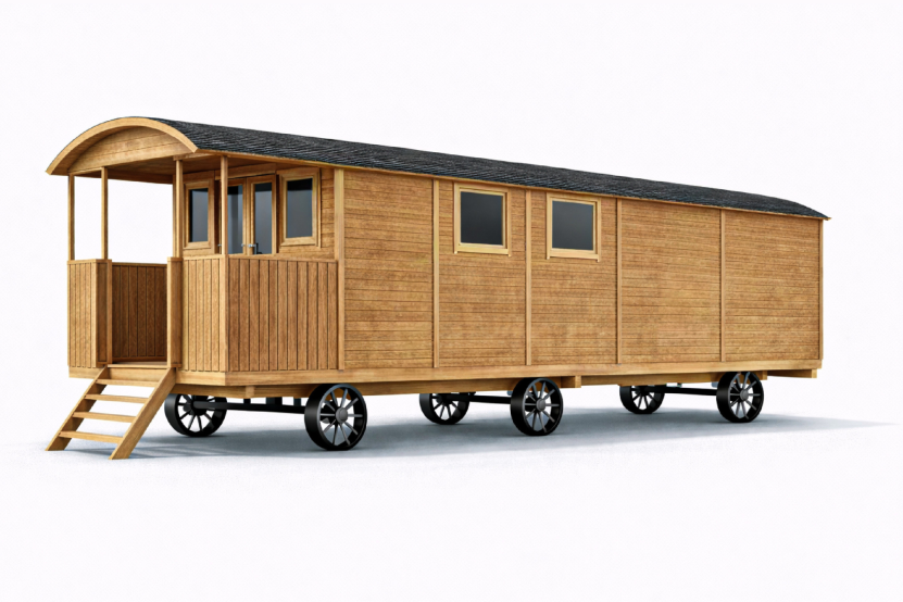 Roulotte en bois KATHLEEN avec auvent Barbabois