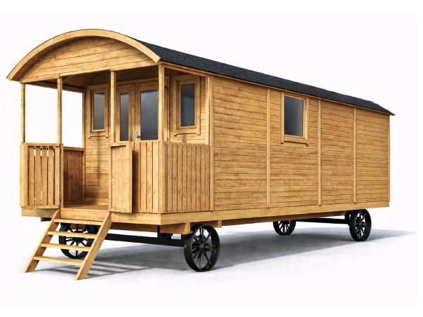 Roulotte JOHNNY 14 m² bois auvent - Barbabois