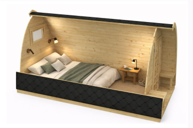 aménagement intérieur et couchage du pod de camping 400 en bois