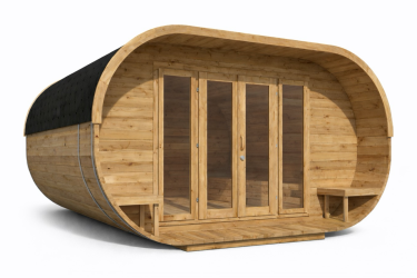 Pod d’hébergement insolite ovale vue avant portes fenêtres