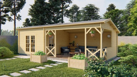 Chalet MOKKA 14m² bois 40mm avec grand auvent 18m² | Barbabois
