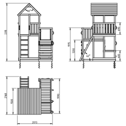 plan aire de jeu en bois cabane et tour penthouse blue rabbit