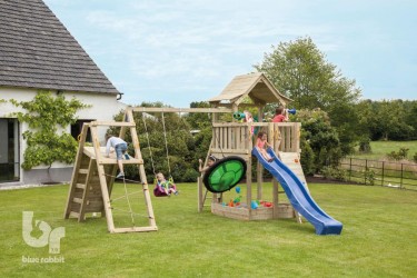 aire de jeux enfant avec toboggan et balançoires Blue rabbit Pagoda - Barbabois