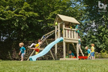 aire de jeu en bois tour kiosque Blue Rabbit avec toboggan bleu pour enfants - Barbabois
