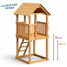 structure aire de jeu en bois tour kiosque Blue Rabbit cabane sur plateforme avec échelle - Barbabois