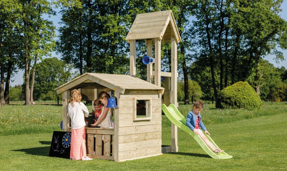 Aire de jeux en bois avec cabane et toboggan – Tour LOOKOUT Blue Rabbit 2.0 - Barbabois