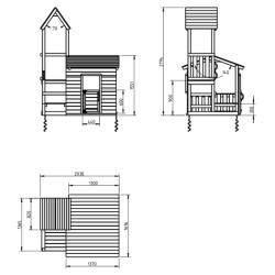plan aire de jeu en bois cabane et tour modèle Lookout 90 cm - Barbabois