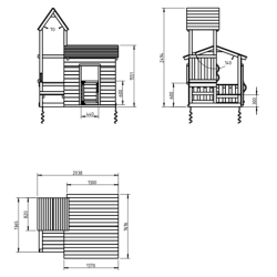 plan aire de jeu en bois cabane et tour  modèle Lookout 60 cm - Barbabois