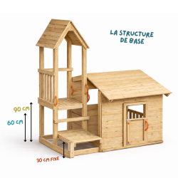 structure de l'aire de jeu avec cabane en bois et tour Blue rabbit modèle Lookout - Barbabois